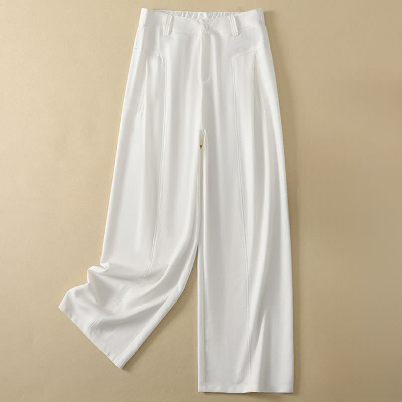 Buddha Stones Minimalistische, elegante lange Damenhose mit Knopf- und Reißverschlussdesign aus einfarbigem Baumwollstoff für Frühling und Sommer, gerades Bein und Tasche - image 13