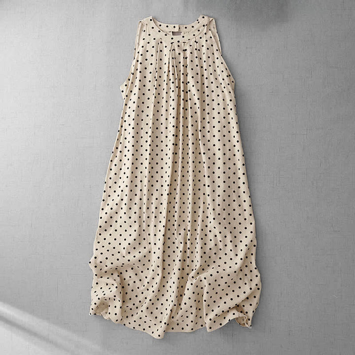 Buddha Stones Sommerliches, ärmelloses Damen-Sommerkleid im Vintage-Stil mit Polka-Dots - Blanchierte Mandel - US14, UK/AU18, EU46 (2XL) - image 0