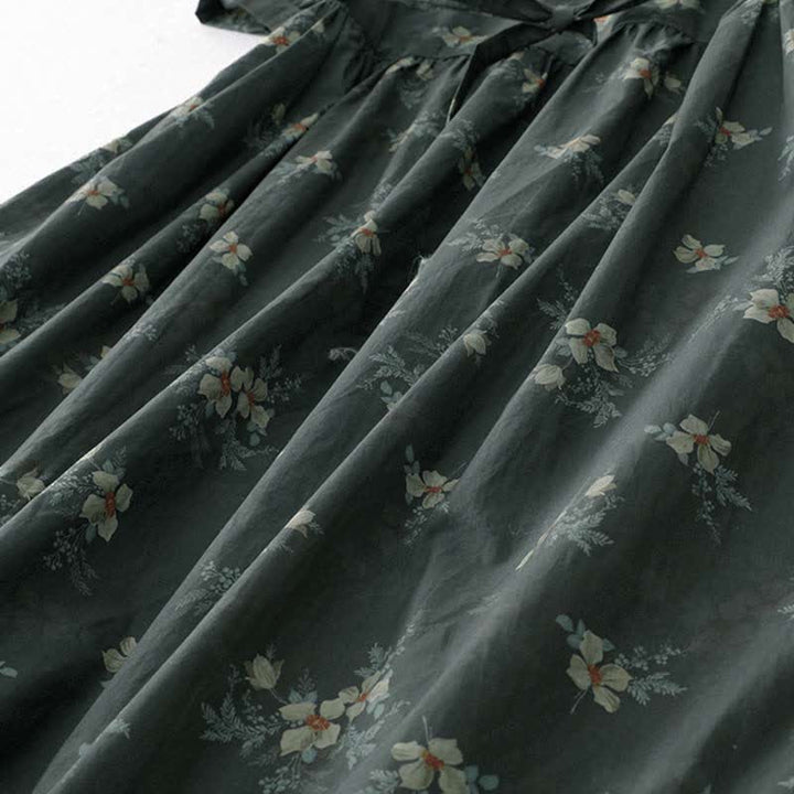 Buddha Stones Sommerliches Vintage-Kleid für Damen, grau, geblümt, kurzärmelig, mit Kordelzug und Tasche, mit kurzem Ärmel und Tasche - image 8