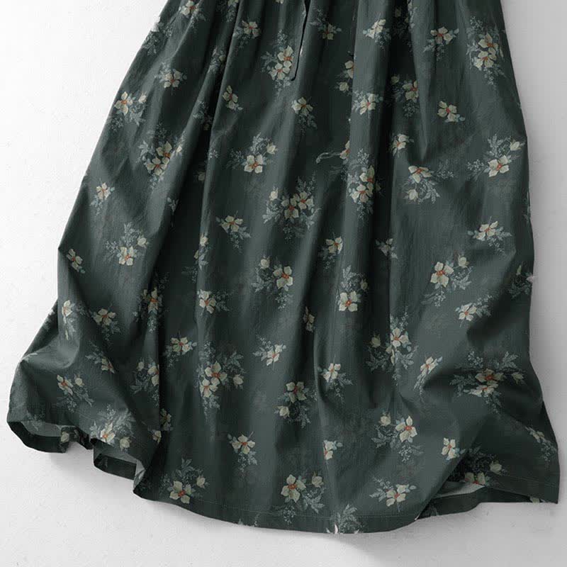 Buddha Stones Sommerliches Vintage-Kleid für Damen, grau, geblümt, kurzärmelig, mit Kordelzug und Tasche, mit kurzem Ärmel und Tasche - image 9
