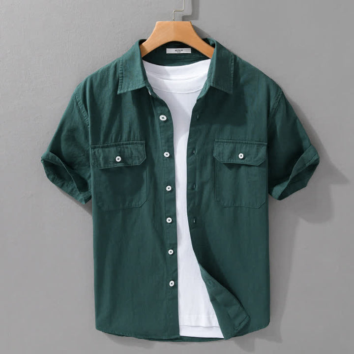 Buddha Stones Lässiges, klassisches Sommerhemd aus einfarbiger Baumwolle mit kurzen Ärmeln und aufgesetzten Taschen - SeaGreen - US/UK/AU42, EU52 (3XL) - image 10