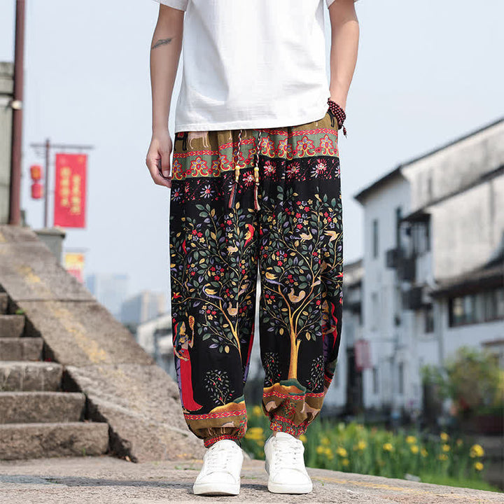 Buddha Stones Sommerliche Boho-Freizeithose mit Kordelzug, Elefanten- und Baumprint, kurze Herren-Haremshose mit Taschen - Schwarz - US/UK/AU46, EU56 (5XL) - image 20