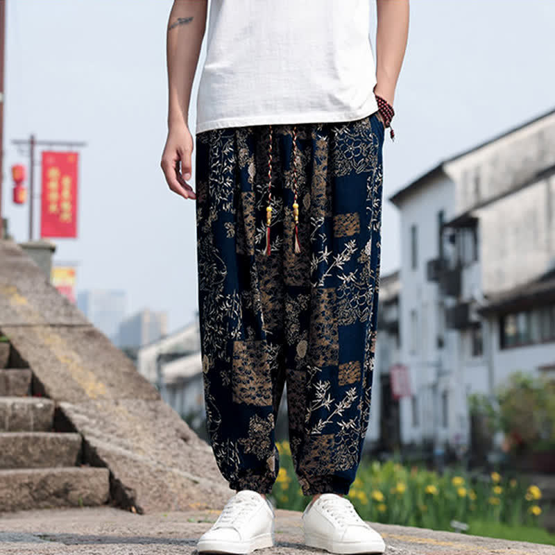 Buddha Stones Sommerliche Boho-Freizeithose mit Kordelzug, Elefanten- und Baumprint, kurze Herren-Haremshose mit Taschen - image 35