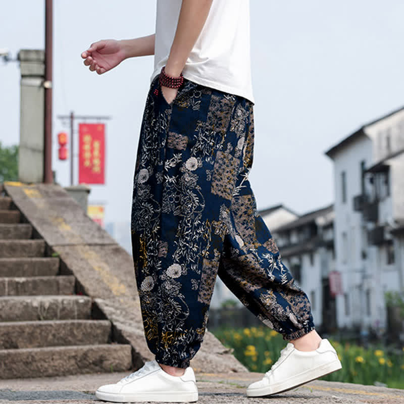 Buddha Stones Sommerliche Boho-Freizeithose mit Kordelzug, Elefanten- und Baumprint, kurze Herren-Haremshose mit Taschen - image 32