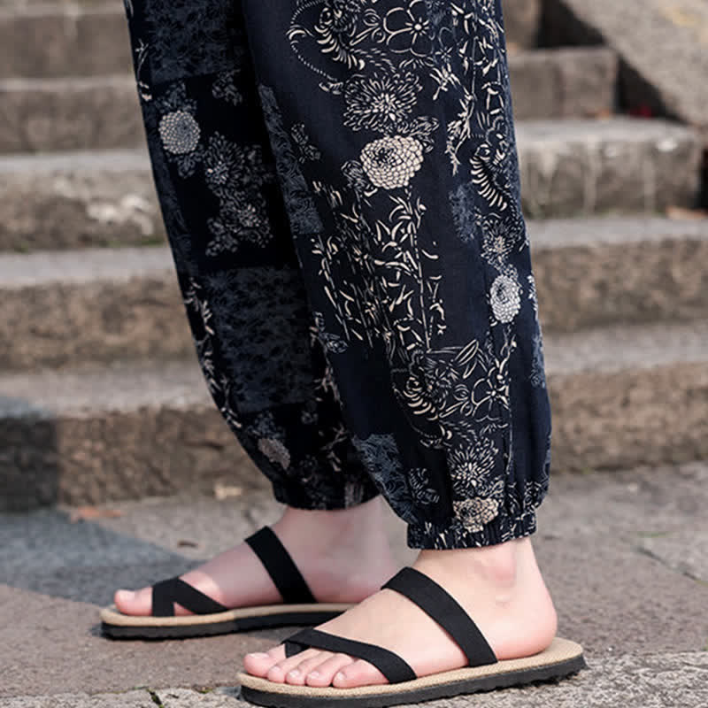 Buddha Stones Sommerliche Boho-Freizeithose mit Kordelzug, Elefanten- und Baumprint, kurze Herren-Haremshose mit Taschen - image 19
