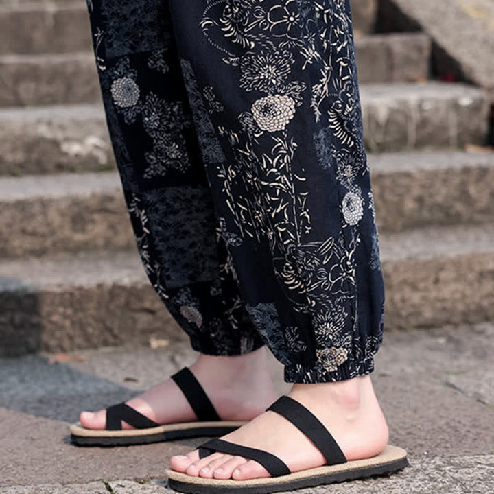 Buddha Stones Sommerliche Boho-Freizeithose mit Kordelzug, Elefanten- und Baumprint, kurze Herren-Haremshose mit Taschen - image 19