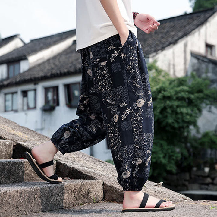 Buddha Stones Sommerliche Boho-Freizeithose mit Kordelzug, Elefanten- und Baumprint, kurze Herren-Haremshose mit Taschen - image 10