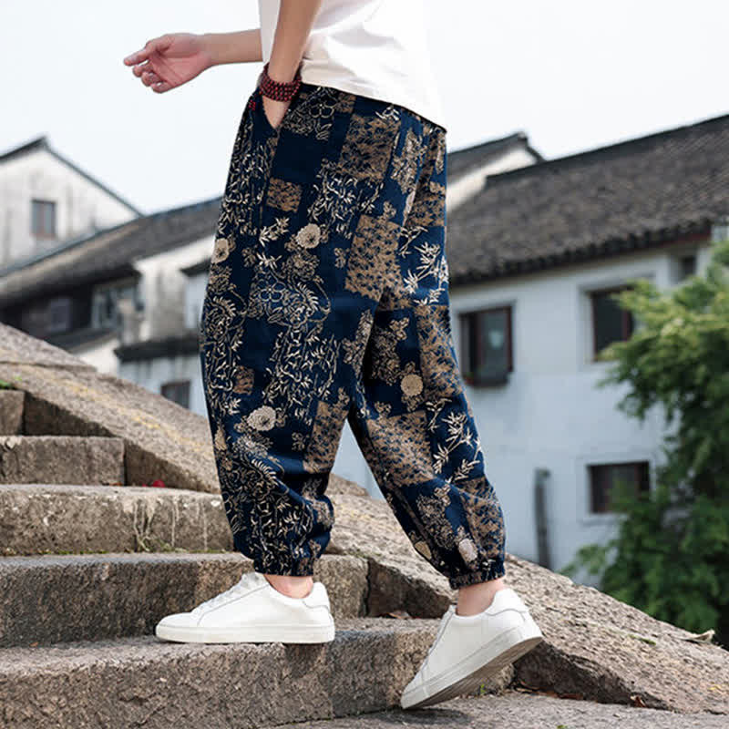 Buddha Stones Sommerliche Boho-Freizeithose mit Kordelzug, Elefanten- und Baumprint, kurze Herren-Haremshose mit Taschen - image 34