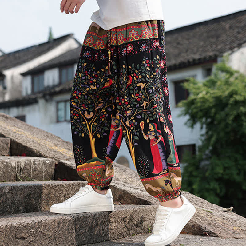 Buddha Stones Sommerliche Boho-Freizeithose mit Kordelzug, Elefanten- und Baumprint, kurze Herren-Haremshose mit Taschen - image 26