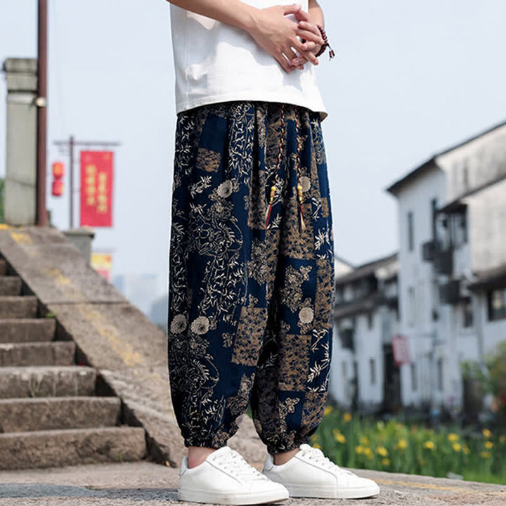 Buddha Stones Sommerliche Boho-Freizeithose mit Kordelzug, Elefanten- und Baumprint, kurze Herren-Haremshose mit Taschen - image 30