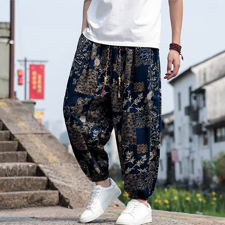 Buddha Stones Sommerliche Boho-Freizeithose mit Kordelzug, Elefanten- und Baumprint, kurze Herren-Haremshose mit Taschen - image 36