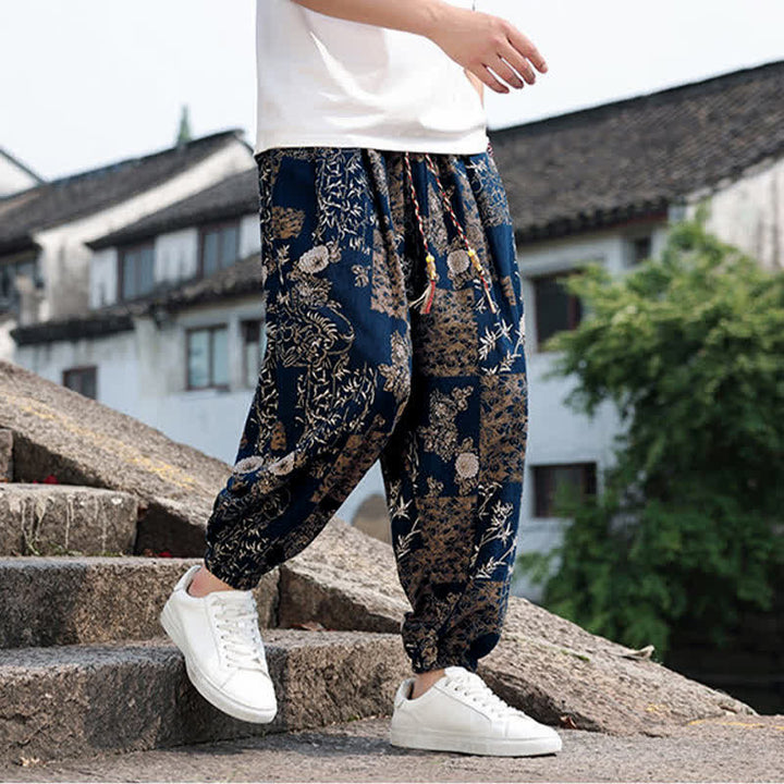 Buddha Stones Sommerliche Boho-Freizeithose mit Kordelzug, Elefanten- und Baumprint, kurze Herren-Haremshose mit Taschen - image 33