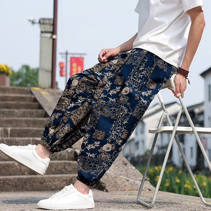 Buddha Stones Sommerliche Boho-Freizeithose mit Kordelzug, Elefanten- und Baumprint, kurze Herren-Haremshose mit Taschen - image 37