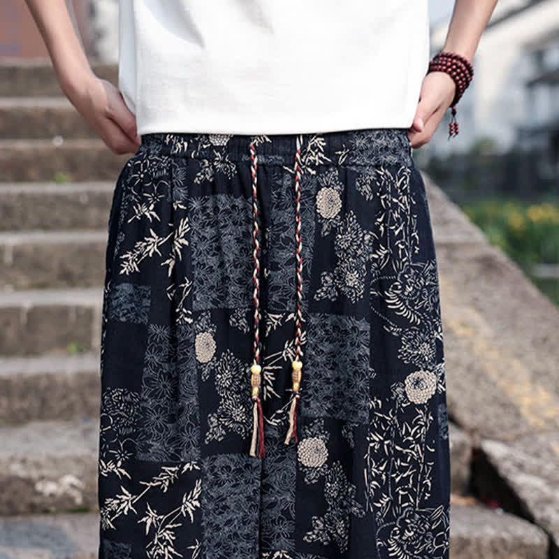 Buddha Stones Sommerliche Boho-Freizeithose mit Kordelzug, Elefanten- und Baumprint, kurze Herren-Haremshose mit Taschen - image 16