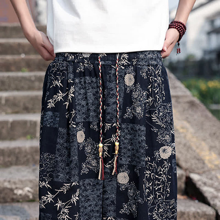 Buddha Stones Sommerliche Boho-Freizeithose mit Kordelzug, Elefanten- und Baumprint, kurze Herren-Haremshose mit Taschen - image 16