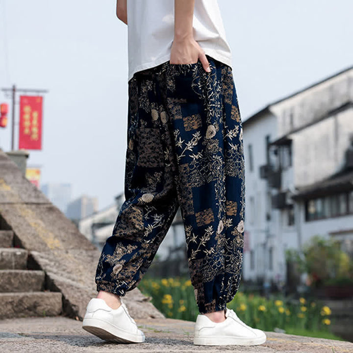 Buddha Stones Sommerliche Boho-Freizeithose mit Kordelzug, Elefanten- und Baumprint, kurze Herren-Haremshose mit Taschen - image 31