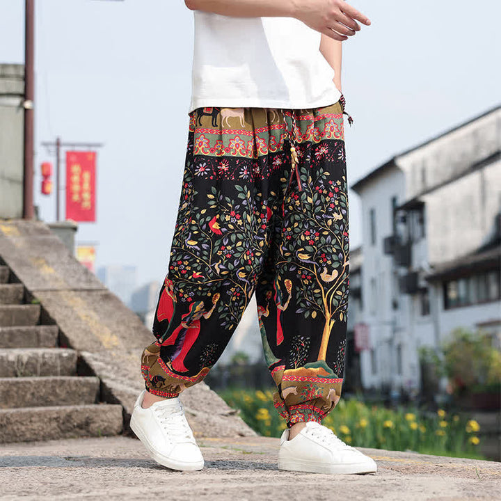 Buddha Stones Sommerliche Boho-Freizeithose mit Kordelzug, Elefanten- und Baumprint, kurze Herren-Haremshose mit Taschen - image 21