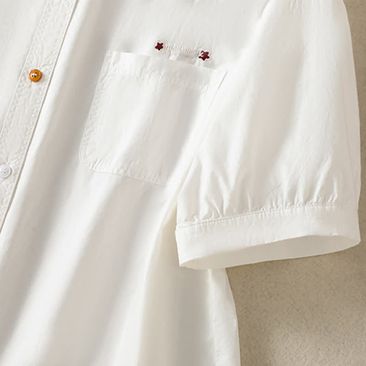 Buddha Stones Lässiges, minimalistisches Sommer-Hemd mit Knopfleiste, kurzen Ärmeln und aufgesetzter Tasche für Damen. - image 11
