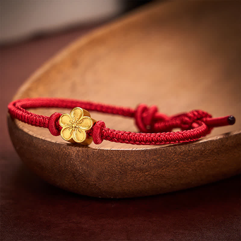 Buddha Stones Handgewebtes rotes Armband mit kleiner Pfirsichblüte – Glücksbringer - image 2