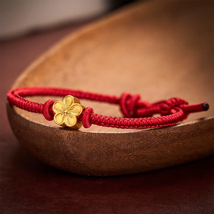 Buddha Stones Handgewebtes rotes Armband mit kleiner Pfirsichblüte – Glücksbringer - image 2