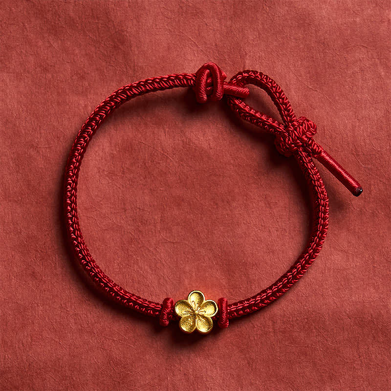 Buddha Stones Handgewebtes rotes Armband mit kleiner Pfirsichblüte – Glücksbringer - image 1