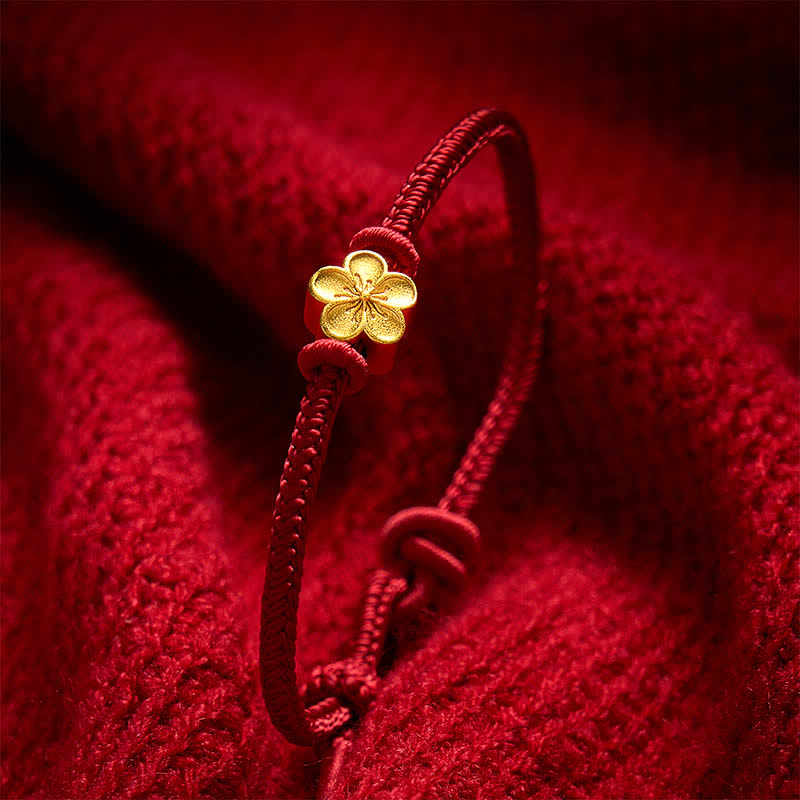 Buddha Stones Handgewebtes rotes Armband mit kleiner Pfirsichblüte – Glücksbringer - image 3