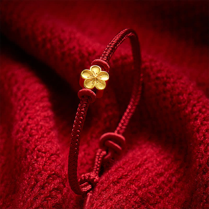 Buddha Stones Handgewebtes rotes Armband mit kleiner Pfirsichblüte – Glücksbringer - image 3