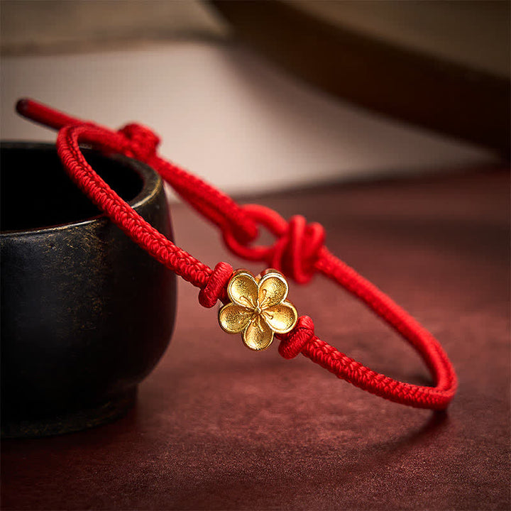 Buddha Stones Handgewebtes rotes Armband mit kleiner Pfirsichblüte – Glücksbringer - Rot (Handgelenkumfang 15-19 cm) - image 7