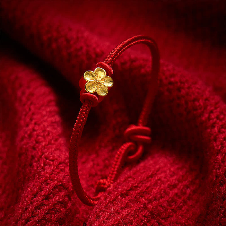 Buddha Stones Handgewebtes rotes Armband mit kleiner Pfirsichblüte – Glücksbringer - image 10
