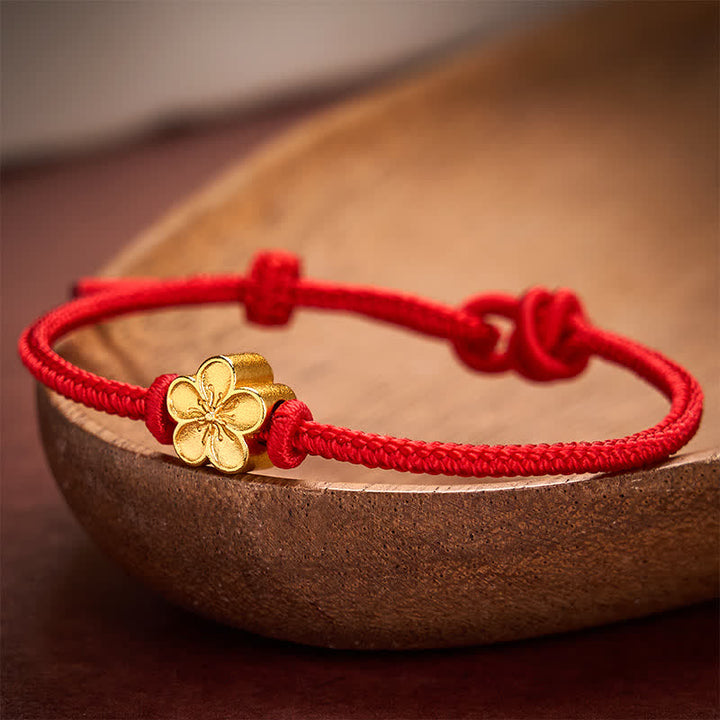 Buddha Stones Handgewebtes rotes Armband mit kleiner Pfirsichblüte – Glücksbringer - image 9