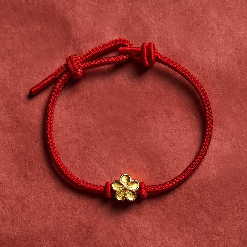 Buddha Stones Handgewebtes rotes Armband mit kleiner Pfirsichblüte – Glücksbringer - image 8