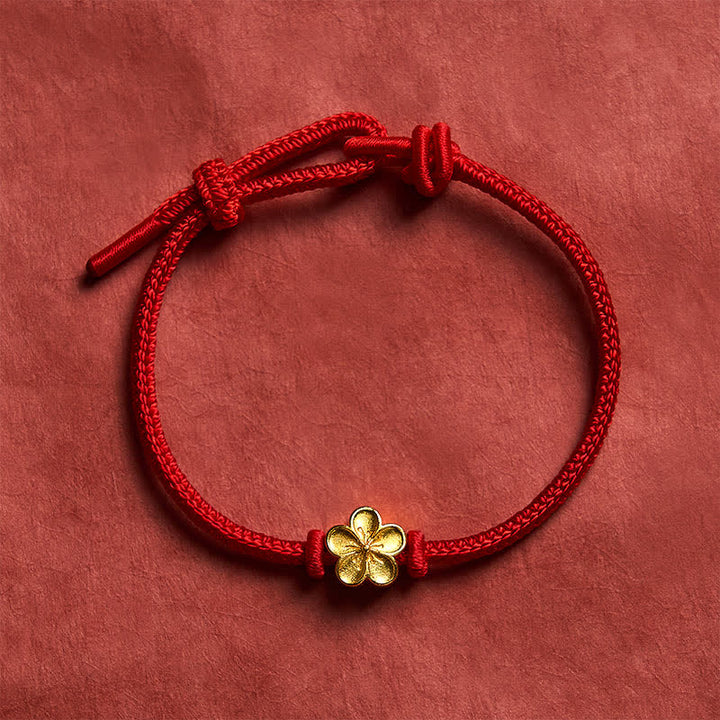 Buddha Stones Handgewebtes rotes Armband mit kleiner Pfirsichblüte – Glücksbringer - image 8