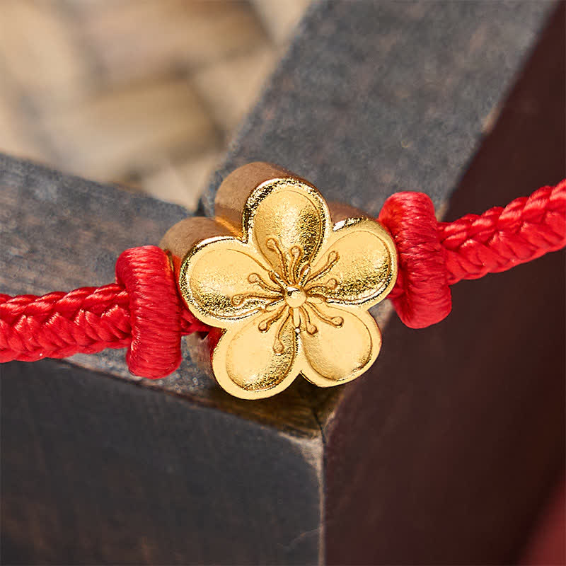 Buddha Stones Handgewebtes rotes Armband mit kleiner Pfirsichblüte – Glücksbringer - image 11