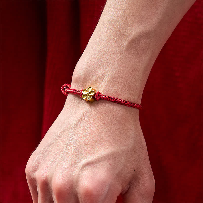 Buddha Stones Handgewebtes rotes Armband mit kleiner Pfirsichblüte – Glücksbringer - image 4