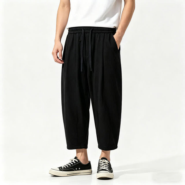 Buddha Stones Lässige Caprihose aus einfarbiger Baumwolle mit Kordelzug für Herren, Haremshose mit Taschen - Schwarz - US/ UK/AU46, EU56 (5XL) - image 1