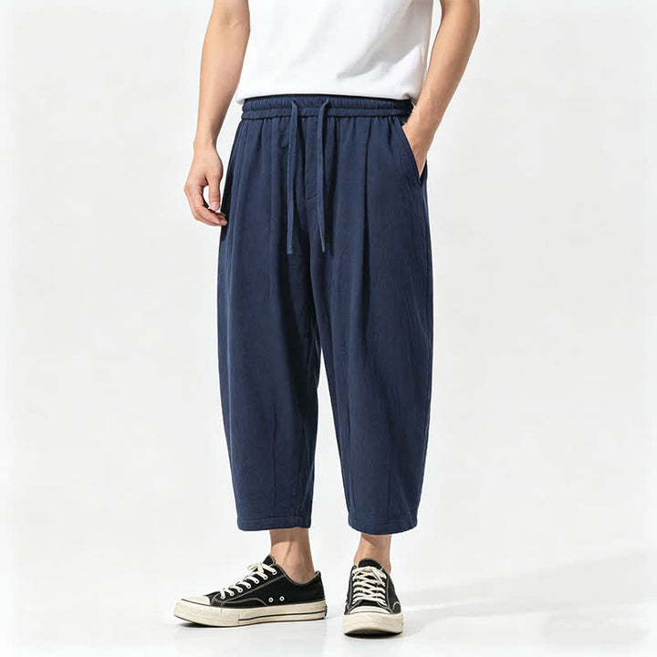 Buddha Stones Lässige Caprihose aus einfarbiger Baumwolle mit Kordelzug für Herren, Haremshose mit Taschen - Marine - US/ UK/AU46, EU56 (5XL) - image 2
