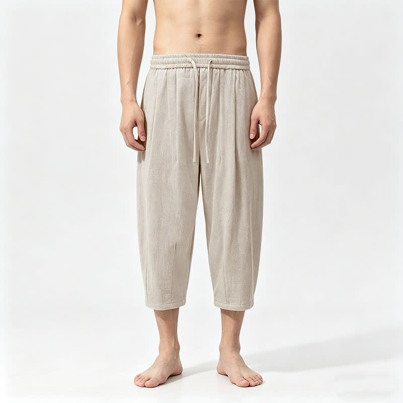 Buddha Stones Lässige Caprihose aus einfarbiger Baumwolle mit Kordelzug für Herren, Haremshose mit Taschen - Beige - US/ UK/AU46, EU56 (5XL) - image 3
