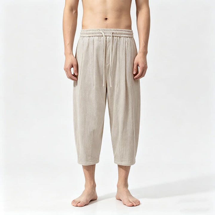 Buddha Stones Lässige Caprihose aus einfarbiger Baumwolle mit Kordelzug für Herren, Haremshose mit Taschen - Beige - US/ UK/AU46, EU56 (5XL) - image 3