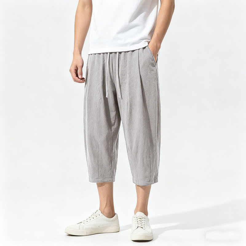 Buddha Stones Lässige Caprihose aus einfarbiger Baumwolle mit Kordelzug für Herren, Haremshose mit Taschen - Silber - US/ UK/AU46, EU56 (5XL) - image 0