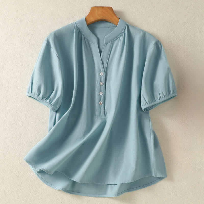 Buddha Stones Lässiges, minimalistisches Sommerhemd mit Knopfleiste und kurzen Ärmeln für Damen, einfarbig, mit Knopfleiste - Hellblau - US12, UK/AU16, EU44 (2XL) - image 7