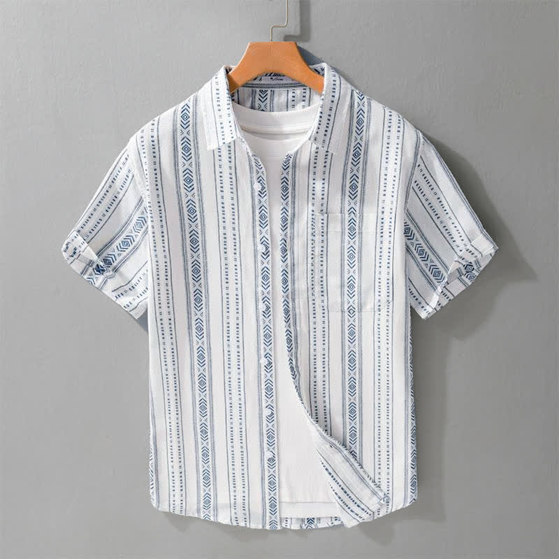 Buddha Stones Lässiges, klassisches Herren-Kurzarmhemd mit Knopfleiste, Streifenmuster und aufgesetzter Tasche - AliceBlue - US/UK/AU42, EU52 (3XL) - image 0