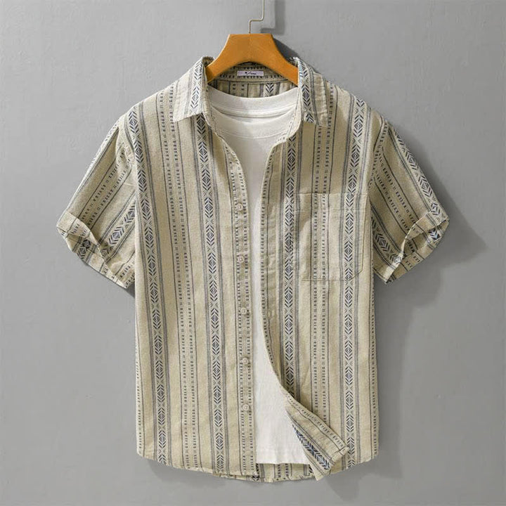 Buddha Stones Lässiges, klassisches Herren-Kurzarmhemd mit Knopfleiste, Streifenmuster und aufgesetzter Tasche - Bräunen - US/UK/AU42, EU52 (3XL) - image 7