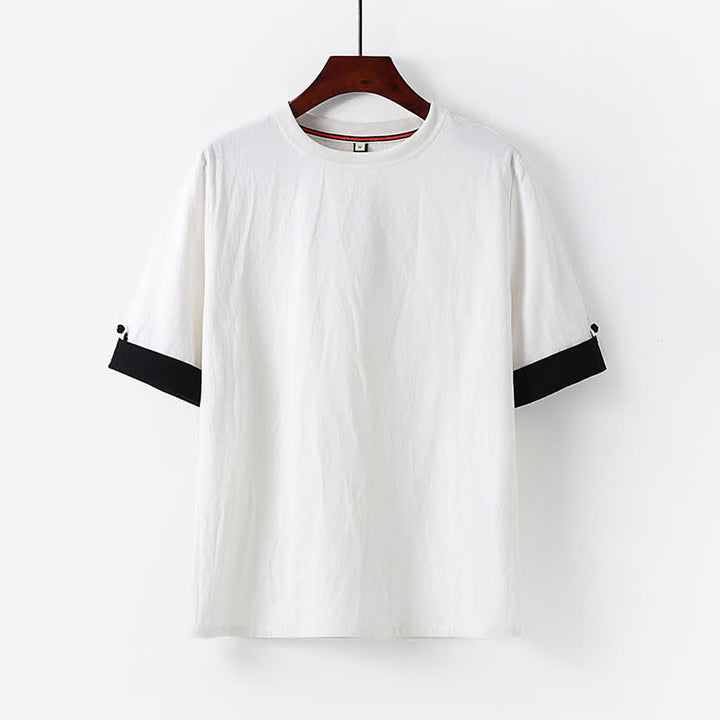 Buddha Stones Lässiges, minimalistisches Kurzarm-T-Shirt aus Baumwolle für Herren mit Knopfleiste und Rundhalsausschnitt – perfekt für den Sommer. - Weiß - US/UK/AU48, EU58 (6XL) - image 9