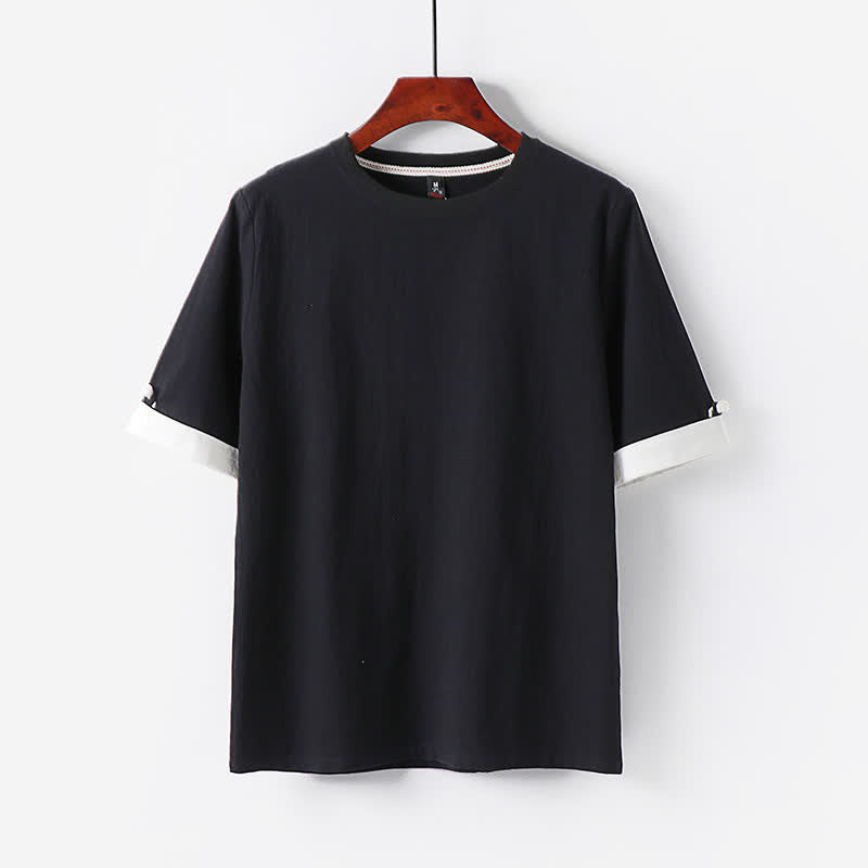 Buddha Stones Lässiges, minimalistisches Kurzarm-T-Shirt aus Baumwolle für Herren mit Knopfleiste und Rundhalsausschnitt – perfekt für den Sommer. - Schwarz - US/UK/AU48, EU58 (6XL) - image 1