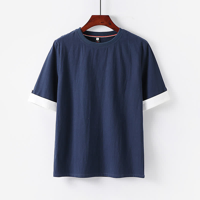 Buddha Stones Lässiges, minimalistisches Kurzarm-T-Shirt aus Baumwolle für Herren mit Knopfleiste und Rundhalsausschnitt – perfekt für den Sommer. - Mitternachtsblau - US/UK/AU48, EU58 (6XL) - image 0