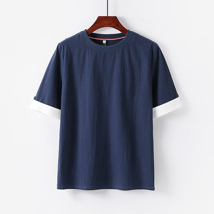 Buddha Stones Lässiges, minimalistisches Kurzarm-T-Shirt aus Baumwolle für Herren mit Knopfleiste und Rundhalsausschnitt – perfekt für den Sommer. - Mitternachtsblau - US/UK/AU48, EU58 (6XL) - image 0