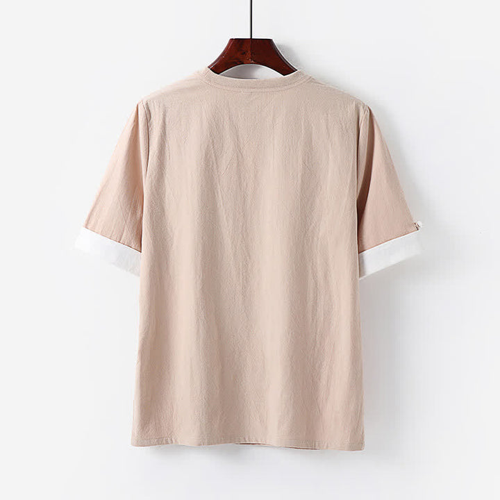 Buddha Stones Lässiges, minimalistisches Kurzarm-T-Shirt aus Baumwolle für Herren mit Knopfleiste und Rundhalsausschnitt – perfekt für den Sommer. - image 4