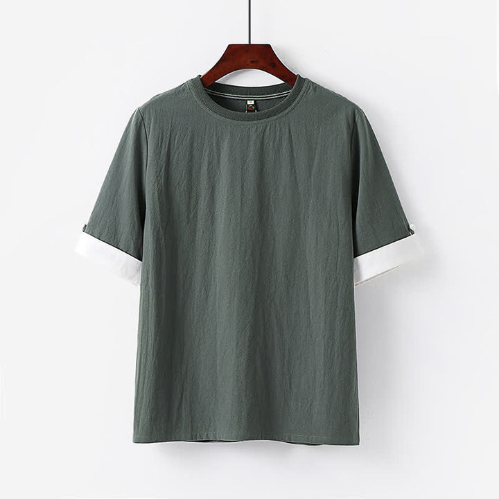 Buddha Stones Lässiges, minimalistisches Kurzarm-T-Shirt aus Baumwolle für Herren mit Knopfleiste und Rundhalsausschnitt – perfekt für den Sommer. - Schiefergrau - US/UK/AU48, EU58 (6XL) - image 2