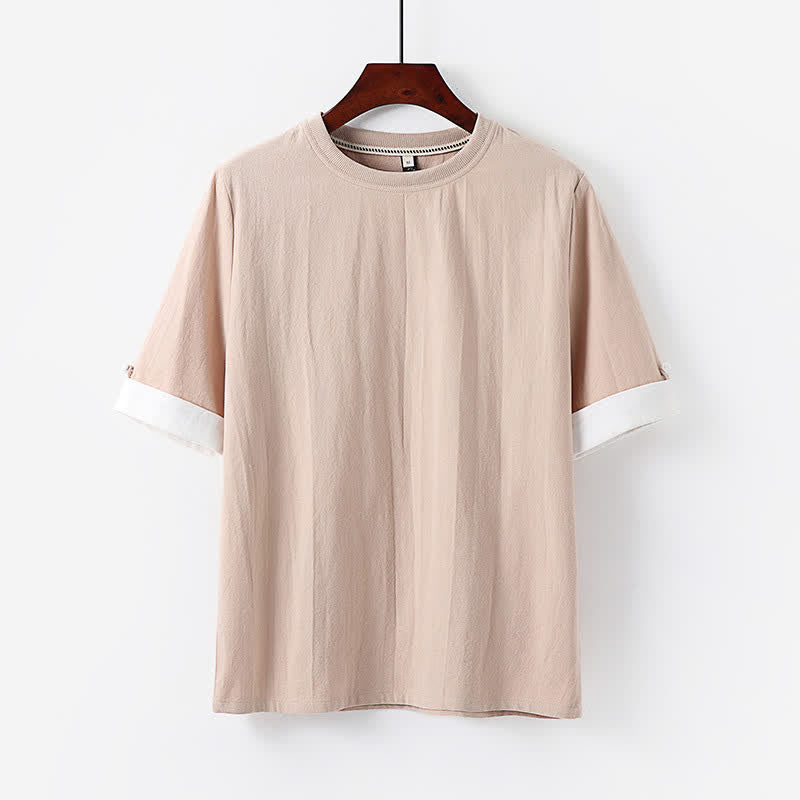 Buddha Stones Lässiges, minimalistisches Kurzarm-T-Shirt aus Baumwolle für Herren mit Knopfleiste und Rundhalsausschnitt – perfekt für den Sommer. - Antikweiß - US/UK/AU48, EU58 (6XL) - image 3