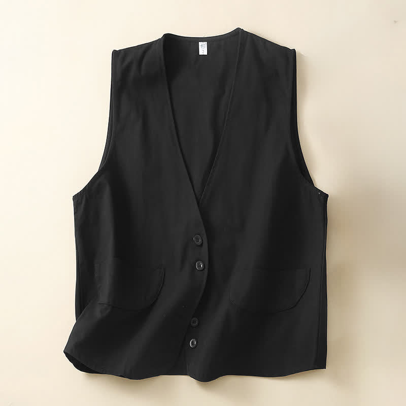 Buddha Stones Lässiges, minimalistisches, einfarbiges Damen-Tanktop mit Knopfleiste und Tasche – perfekt für den Sommer. - Schwarz - US14, UK/AU18, EU46 (2XL) - image 23